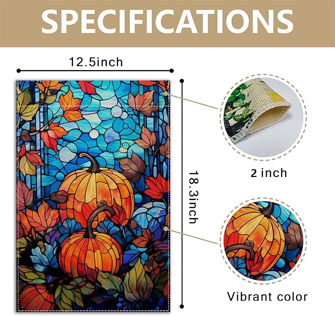 Garden Flags, Garden Flag, Stained Glass Style Pumpkin Maple Leaf Double-Sided Flags for Farmhouse Yard Outdoor Decoration-12 x 18inch (Pumpkin)
