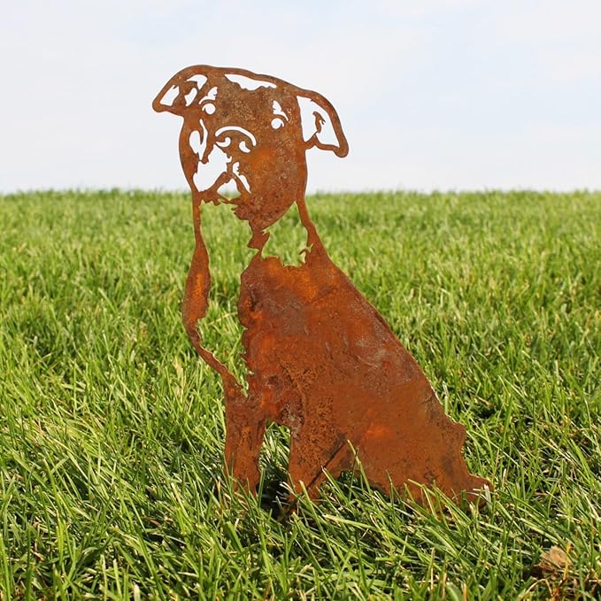 Corten Steel American Pit Bull Terrier Dog Silhouette Yard Stake (Small)