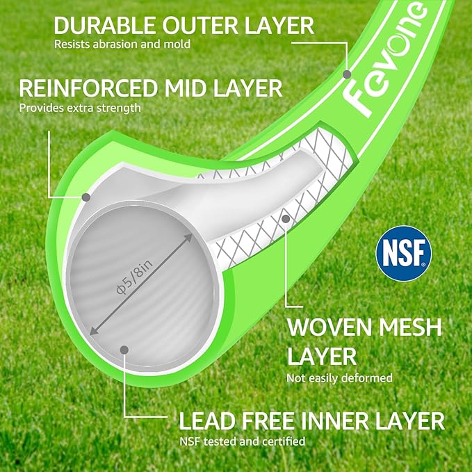 Fevone Garden Hose 50 ft., Lightweight Hybrid Water Hose, Flexible and Durable, Leak-Free Connections