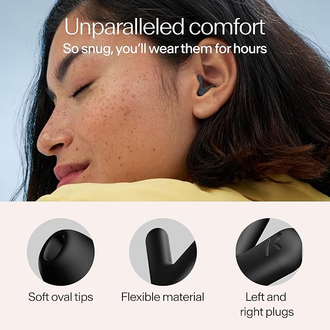 Alpine Silence Earplugs for Sleep, Focus & Travel - V-Shape Snug Fit & Soft Oval Tips – 4 Sizes XS/S/M/L - Comfortable, Reusable Hearing Protection - 22dB – Black
