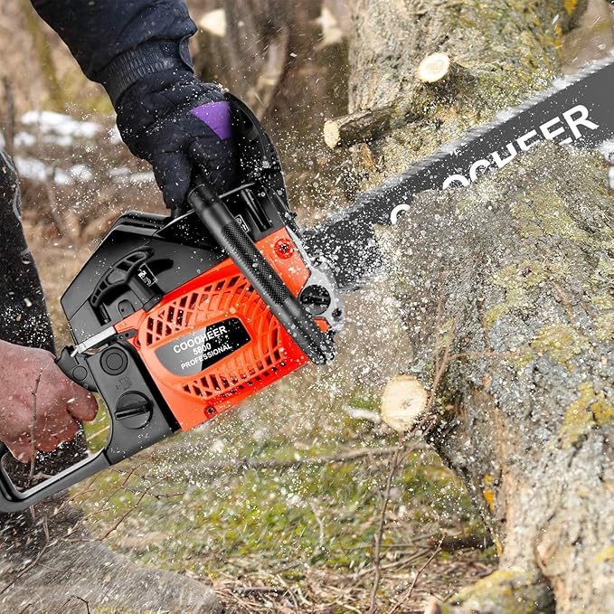 COOCHEER 62CC Gas Chainsaw 20 Inch, Top Handle 3.5 HP 2-Stroke Chain Saw Gas power with Carrying Bag & 2 Chains for Trees Wood Cutting and Tree Trimming