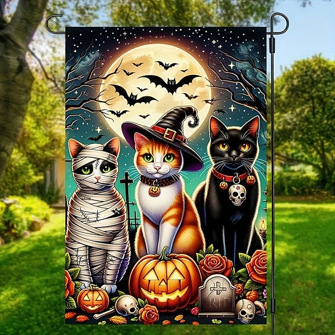 Halloween Decorations Outdoor Garden Flag 12x18 Inch Double Sided Cat Pumpkin Fall Decor Yard Lawn Patio Porch Banner Halloween Garden Flag