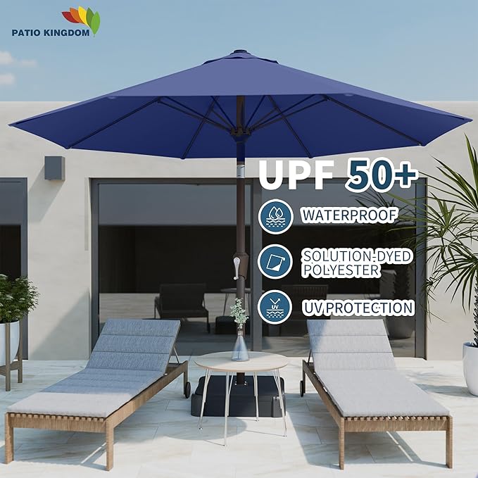 PatioKingdom Auto-Tilt 9FT Patio Umbrella Outdoor with 8 Sturdy Fiberglass Ribs,Market Table Umbrella for Pool,Backyard,Deck and Garden