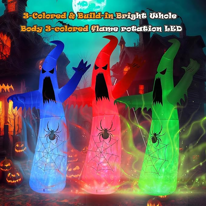 Halloween Inflatable Ghost Decoration, LED Color Changing Lights, Outdoor Yard Decor with Wings (8FT Thriller Spider Ghost)