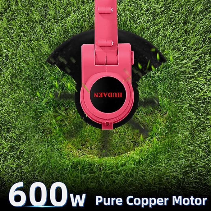 21V Cordless Grass Trimmer, Electric String Weed Wacker with 2.0Ah Lithium Battery, Telescopic Handle, 40 Min Runtime, 18000 RPM, Low Noise 92dB (Red)