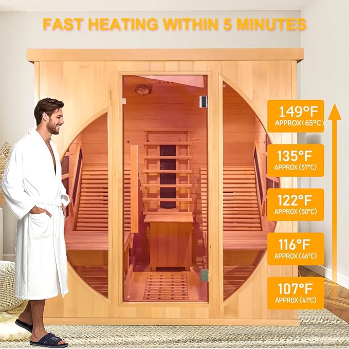 Smartmak Full Spectrum Infrared 2 Person Sauna Room for Home, Red Light Therapy Luxury Recliner Wood Indoor Saunas, Canadian Hemlock Dry Spa Room, 3400W with 10 Heaters, Speakers, Lights, Oxygen Bar