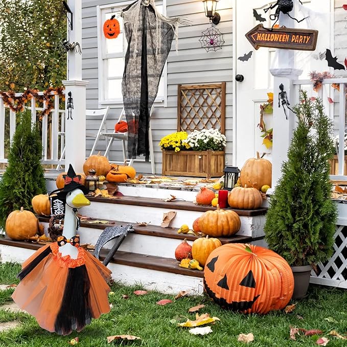 Porch Goose Outfits for 23" Plastic Porch Goose Halloween Pumpkin Outfit Goose Clothes for Cement Goose for Indoor Outdoor Garden Yard Lawn Patio Art Decor(NGQ)