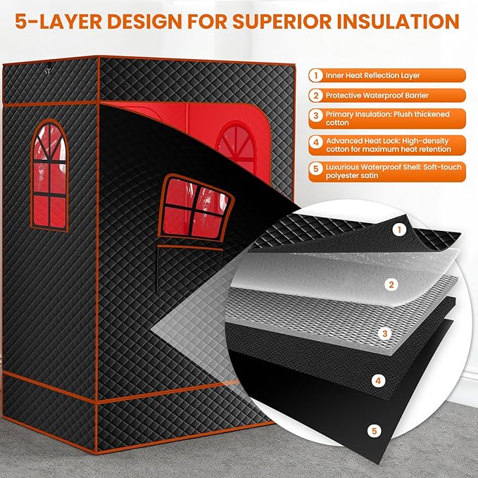 DoCred Upgraded 2 Person Portable Infrared Sauna Box, Extra Large Portable Steam Sauna for Home,Personal Sauna Tent Full Body with 2 Steamers, 2 Folding Chair,Remote Control