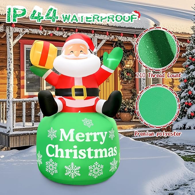 2025 Christamas Inflatable Santa 8FT Sitted Santa Claus with Gift Box Christamas Inflatables Outdoor Decorations Xmas Santa Blow Up Yard Decor with Built-in 5 LEDs for Holiday Party Yard Garden Lawn