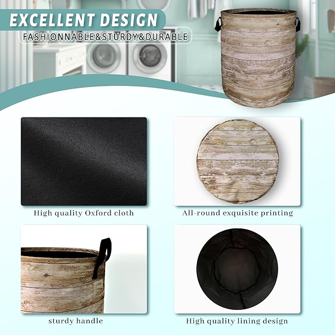 Wood Grain Laundry Basket Foldable With Handles Tree Stump Texture Tote Bag Oxford Cloth Colorful Laundry Hamper Clothes Toy Storage Bucket For Bathroom/Laundry/Bedroom 18.9" x 16.5 "