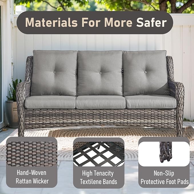 Wicker Outdoor Conversation Se with 50,000 BTU Gas Propane Fire Pit Tablet-6 Pieces Outdoor Wicker High Back Couch Patio Furniture for Deck Poolside Backyard