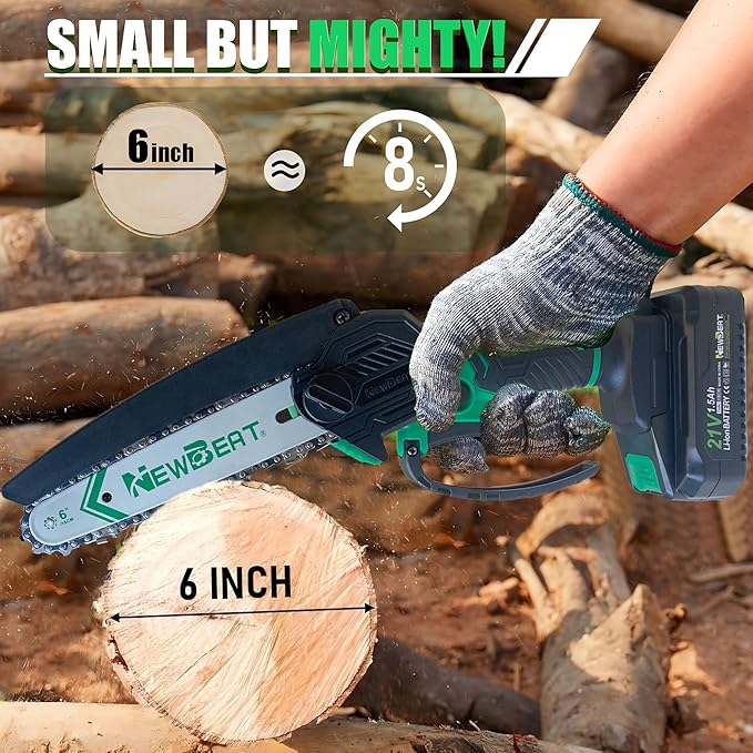 Mini Chainsaw 6-inch, Mini Chainsaw Cordless Tool Set, Battery Power Chain saw with 2 Batteries Handheld Electric Chain Saw for Tree Trimming, Wood Cutting, Gifts for Men Women