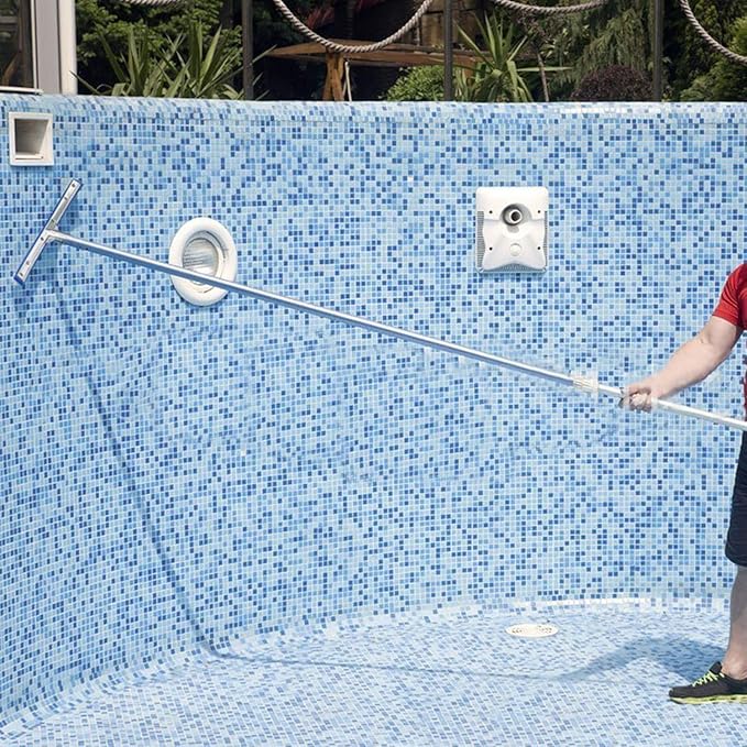 HOSKO Swimming Pool Brush for Wall Tile,Pole Length Adjustable 10FT,18.5" Polished Aluminum Back Cleaning Brush Head Nylon Bristle for Pool Cleaning（10 FT）