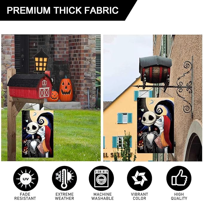 Halloween Ghost Garden Flag The Nightmare Garden Flag Sally Kisses Jack Vertical Double Sided Rustic Farmland Burlap Yard Lawn Outdoor Decor 12.5x18"