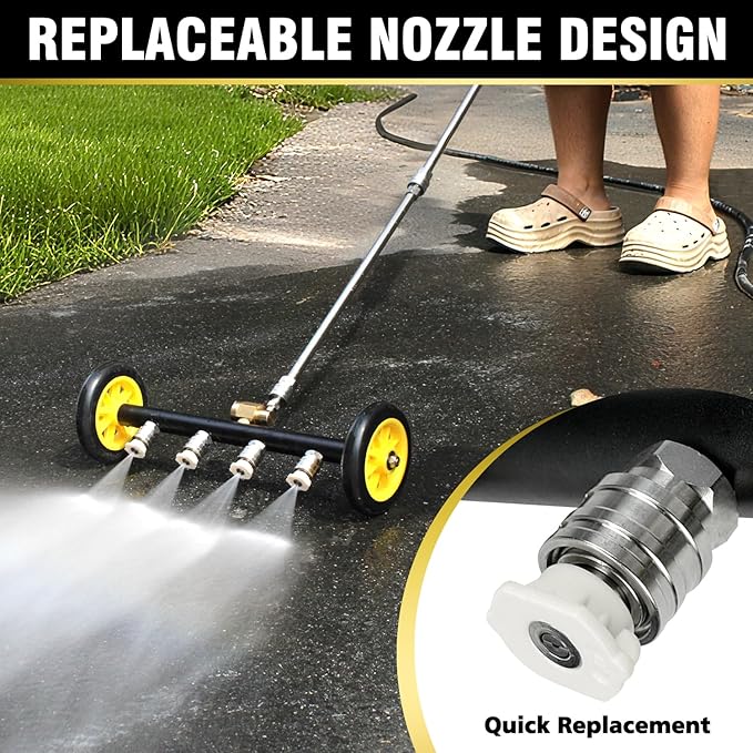 JANZ 16'' Pressure Washer Undercarriage Cleaner and Water Broom Attachment - 4000PSI, 1/4'' Connector - for Electric and Gas Power Washers with 8 replaceable nozzles