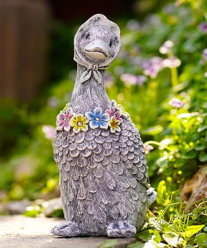 Porch Goose Statues for Garden Decor: Outdoor Sculpture for Lawn Patio Yard Balcony Ornaments - Gifts for Mother Grandma Women(Gray)