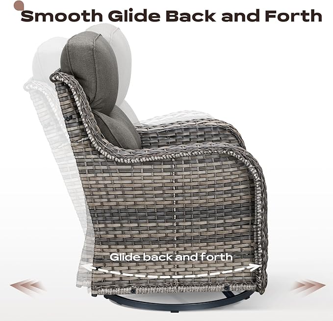 Rilyson Wicker Outdoor Patio Furniture Set - 8 Piece Patio Conversation Sets with Swivel Rocker Chairs, Ottomans, Sofa and Table, 6 inch Cushions, Deep Seating, for Porch Deck Mixed Grey/Grey