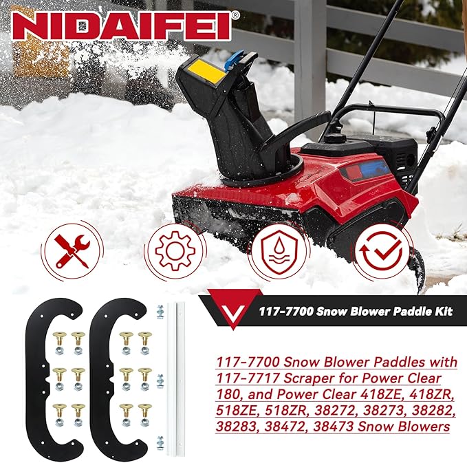 2 Pack 117-7700 Snow Blower Paddles with 117-7717 Scraper Blade for Toro Power Clear 180 418ZE 418ZR 518ZE 518ZR 18 inch Toro CCR Powerlite 38272 38472 38282 38273 38283 38473 Snow Throwers