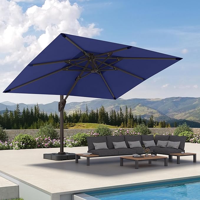 9' X 12' Cantilever Patio Umbrella 360°Rotation Rectangular Outdoor Large Offset Umbrellas Double Top Heavy Duty Windproof for Garden Deck Pool Backyard, Navy