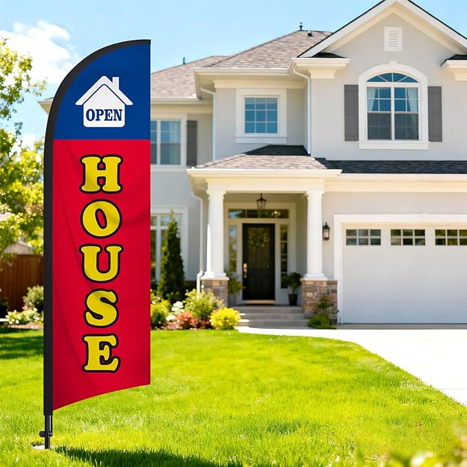 Open House Flag for Real Estate 8 Ft Open Feather Flags Banner with Pole Kit and Ground Stake for Outside Outdoor