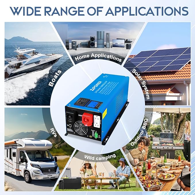 ZLPOWER 6000W 24V DC Pure Sine Wave Inverter, 18000W Peak, 120V/240V AC Split Phase Output with Battery Charger, LCD Display, Off-Grid Low Frequency Inverter for Home RV Camping (6000W)