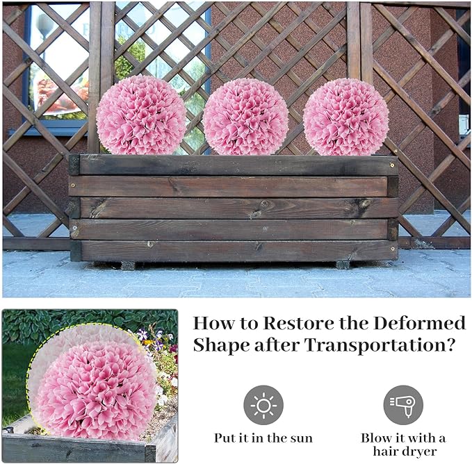Goplus 11 Inch Topiary Balls Artificial Outdoor Set of 2, Faux Boxwood Ball, Fake Plant Sphere, Round Artificial Plant Balls for Front Door, Porch, Backyard, Balcony, Home Décor (Pink)