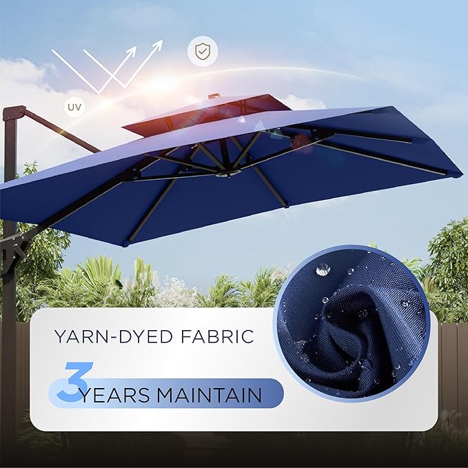 10' X 13' Patio Umbrella with Base Included Outdoor Large Rectangle Offset Cantilever Umbrellas Double Top Heavy Duty Windproof with 360-degree Rotation for Pool Garden Deck