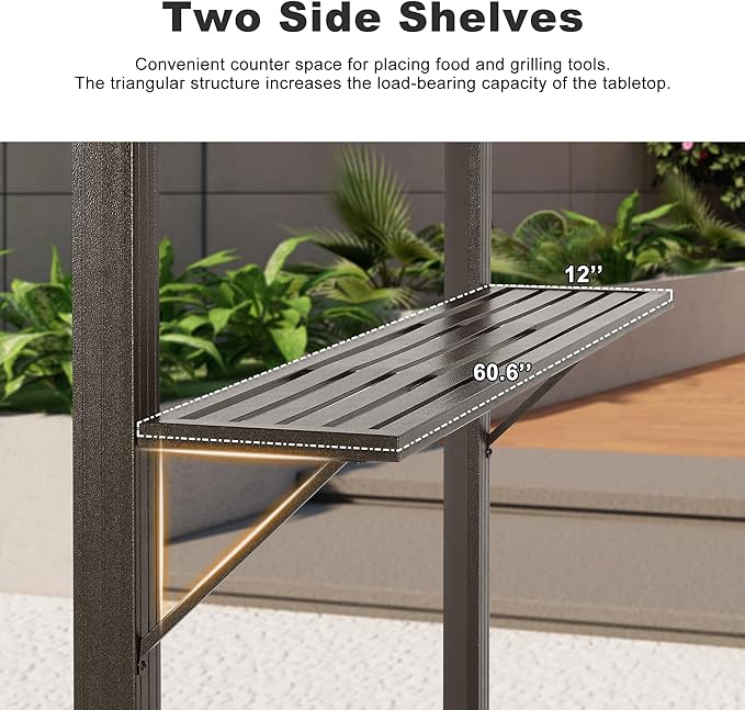 ABCCANOPY 6x8 Grill Hardtop Gazebo - Outdoor Permanent Barbecue Gazebo with Galvanized Steel Roof, Aluminum BBQ Canopy with Shelves for Patio, Lawn, Garden (Single Roof, Gray)