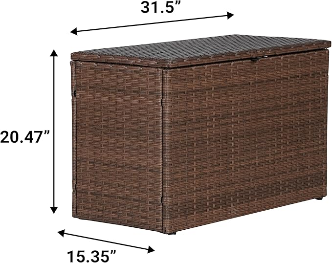 happimess TRK1000B Nino 31.5" Modern Minimalist Outdoor Faux Wicker Deck and Patio Storage Box, Brown, Soft-Close, for Package Delivery, Patio Furniture, Cushions, Gardening Tools, Pool Supplies
