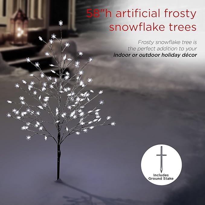 Alpine Corporation 58"H Indoor/Outdoor Frosty Christmas Snowflake Tree with LED Lights , Christmas Decoration