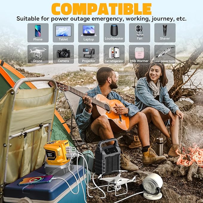 Real 200W Power Inverter Compatible with Dewalt 20V, VoLtTech Battery Inverter 20V to 110V-120V, Phone Charger USB Charger Adapter Power Adapter with 2 USB Ports & 1 Type-C & 1 AC Outlet (No Battery)