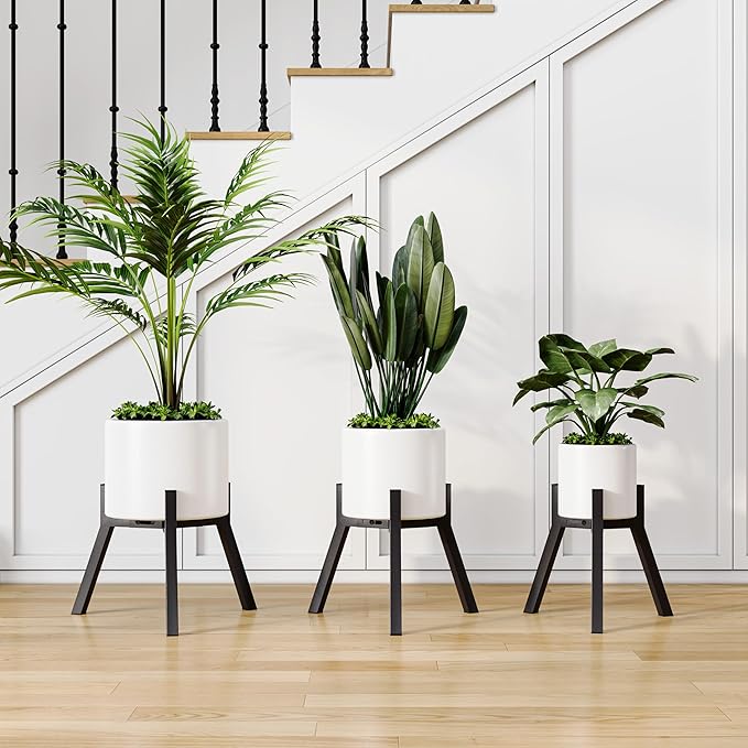 Adjustable Plant Stands Set of 2, Metal Modern Small Plant Holder, Heavy Duty Stable Flower Holder Stand rack for 10-16 Inch Indoor Outdoor Corner Living Room Balcony Office Black PS-007BK-2