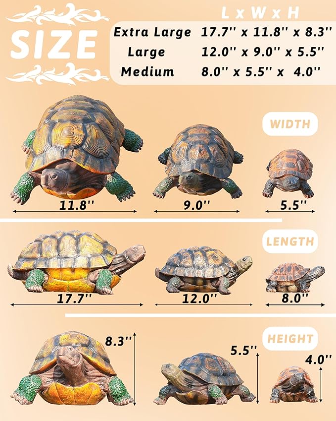 Turtle Statue, Resin Garden Sculpture Indoor/Outdoor Yard Lawn Ornament,Home Decor (Medium)