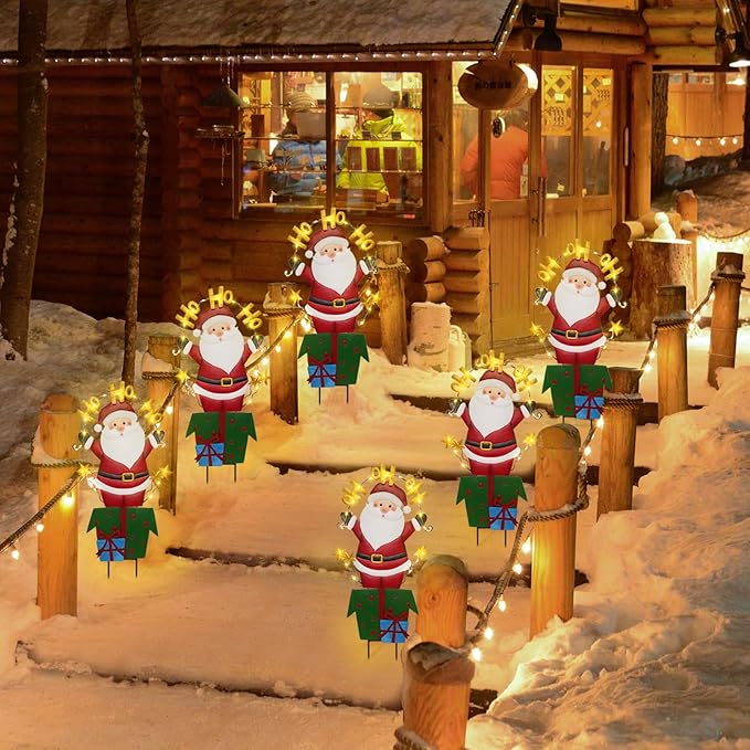 Solar Christmas Lights Outdoor Garden Stakes, 30in Metal Santa Claus Yard Signs with LED String Lights, Waterproof Christmas Decor for Xmas Lawn Pathway Patio Party Winter (Santa Claus)