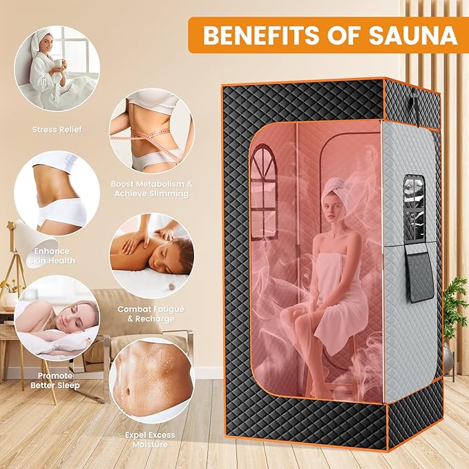 DoCred Portable Sauna for Home, Upgraded Personal Steam Sauna Box with 3L Steamer, Folding Chair, Extra Large Size Foldable Home Sauna, Full Body Sauna Tent for Relaxation Spa