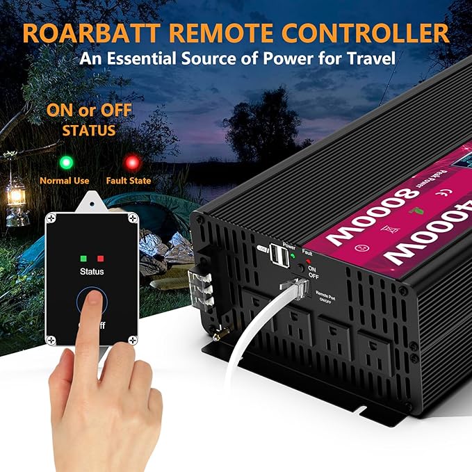 Pure Sine Wave Power Inverters 4000W 12V DC to AC 110V 120V Peak 8000W with Remote Control 4 Outlets,Dual USB Port,LED Display Terminal Blocks for Inverter Truck RV Car Solar System