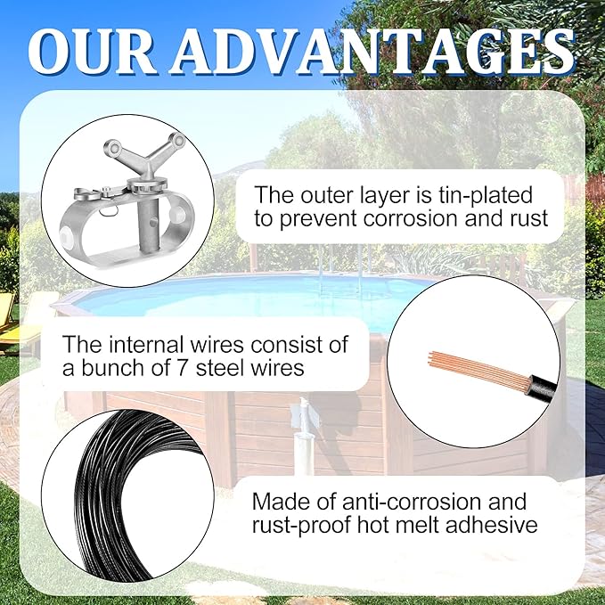 131ft Pool Cover Cable and Winch Kit Pool Covers for Above Ground Pools 10x16 Pool Cover Cable for Securing Above Ground Swimming Pool Covers(Black)