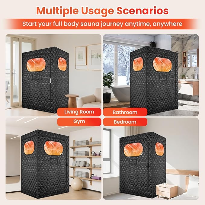 2 Person Sauna, Upgraded Portable Sauna for Home, Extra Large Personal Steam Sauna Box with 2 Steamer, 2 Folding Chair, 71”x 49”x 36”, Full Body Steam Tent at Home Sauna for Relaxation Spa, Black