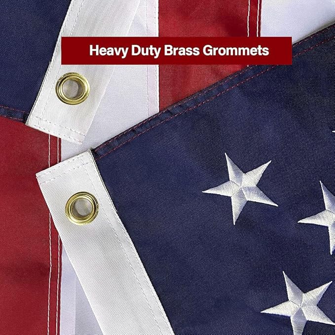 American Flag 10x15 FT Embroidered Stars, Sewn Stripes, Brass Grommets Polyester USA US Flag Long Lasting for Outdoor Use