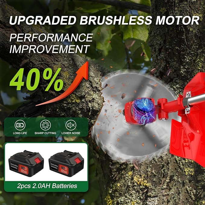 Cordless Weed Wacker, 9-inch Electric Weed Wacker Battery Powered with 2 Pcs 4.0Ah Batteries, 3 in 1 Wheeled Grass Lawn Trimmer/Brush Cutter,3 Types Blades Lightweight Edger Trimmer for Yard Care