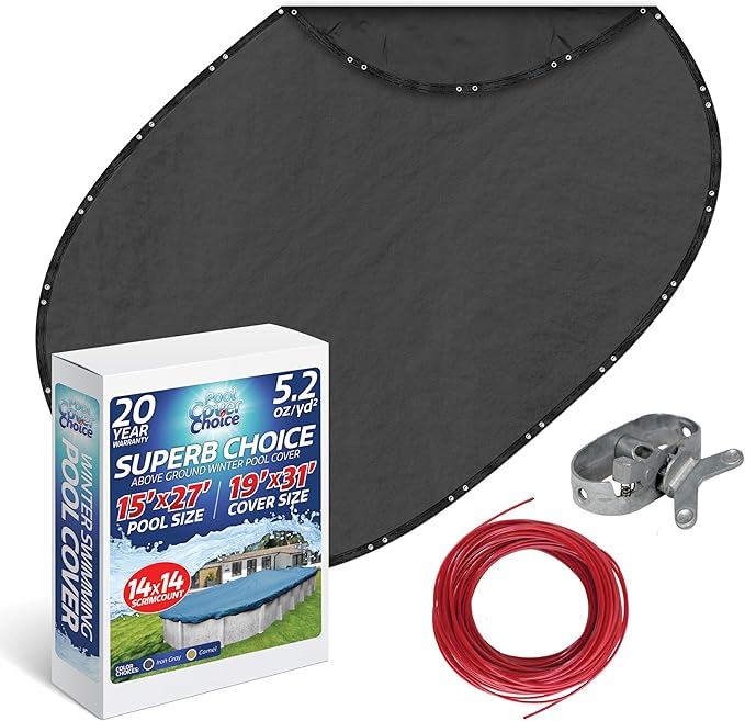 Winter Swimming Pool Cover for 15 ft x 27 ft Aboveground Oval Pool Size, Superb Choice Series, Solid Material, Color - Iron Gray, Pool Cover Choice 511527-4CHOICE