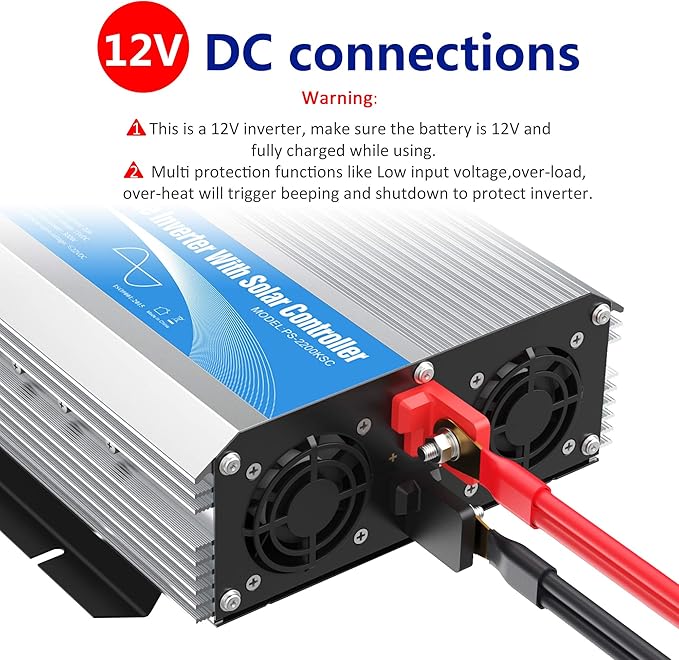 GIANDEL 2200W Pure Sine Wave Power Inverter 12V DC to 110V 120V AC with 20A Solar Charge Control Lithium Battery Compatible and Remote Control&LED Display for RVs Truck Off Grid Solar System