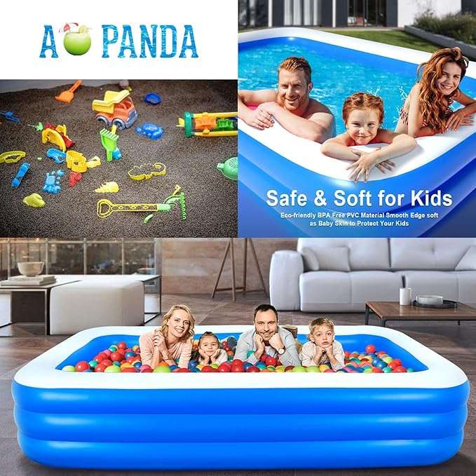Inflatable Pool for Kids and Adults, Inflatable Swimming Pool 120" X 72" X 22" Oversized Thickened Family Swimming Pool for Toddlers, Outdoor, Garden, Backyard, Summer Water Party.
