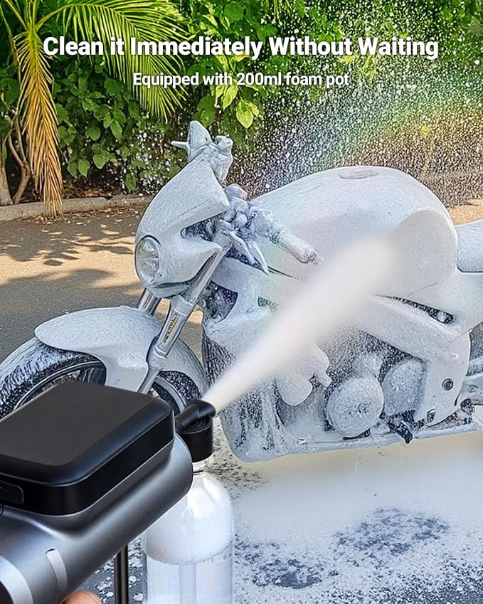 SEALIGHT Foldable Cordless Pressure Washer, 300 PSI Portable Power Washer with 4.0Ah Battery 5-in-1 Nozzle Type-C Charging Battery Operated Power Washer for Cars, Bicycles, Camping and Patio