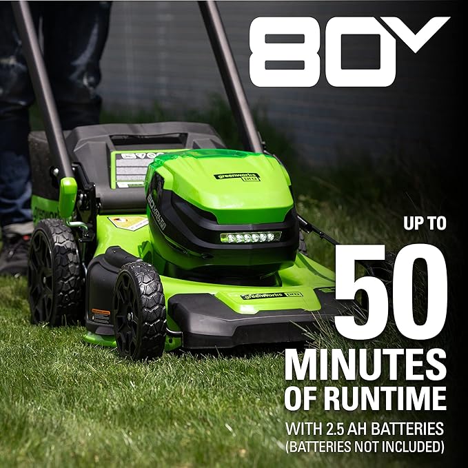 Greenworks 80V 21" Cordless Battery Push Lawn Mower,16" Cordless Battery String Trimmer Combo Kit w/(1) 4Ah Battery & (1) 4A Rapid Charger