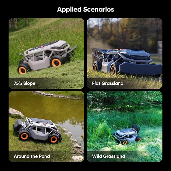 Remote Control Lawn Mower S1 4WD 56V18Ah, Multi-Functions RC Lawn Mower with 1.5-4.3 Inch Cutting Height 21 Inch Real Blade for 75% Slope(37°) with Mowing 1.12 Acres