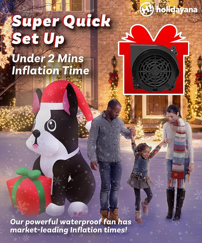 Holidayana Christmas Inflatables Large 5ft Tall Boston Terrier Dog with Gift - Inflatable Outdoor Christmas Decorations Blow Up X-mas Decorations for Yard, Lawn & Garden Internal Lights & Built-in Fan