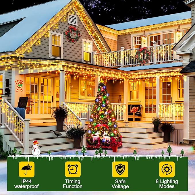 KNONEW 164FT 1600 LED Christmas Lights Outdoor Decoration with 320 Drops Timer 8 Modes Hanging Lights Plug in Waterproof Indoor Decor for Holiday Wedding Party Window (Warm White)