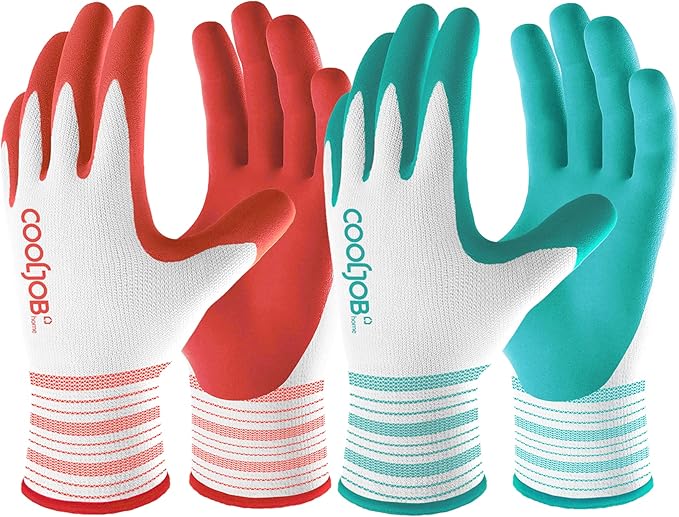 COOLJOB 6 Pairs Gardening Gloves for Women Ladies, Breathable Rubber Coated for Yard Garden, Outdoor Indoor Protective Work with Grip, Large Size, Red & Green