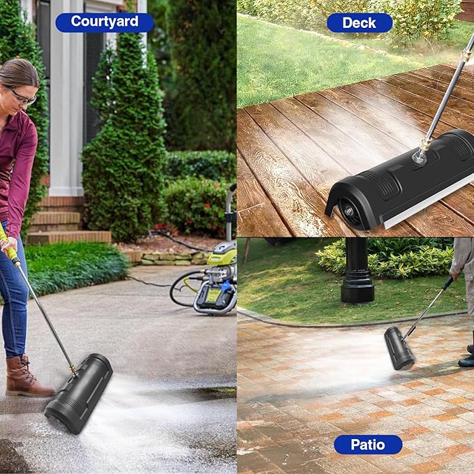 GALAXYER Pressure Washer Surface Cleaner, Metal Floor Washer Accessories for Driveways Sidewalks Patios with 2 Extension Pole Attachments, 1/4-inch Quick Coupler